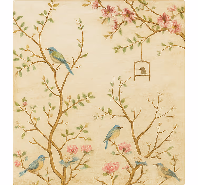Persiana enrollable infantil pájaros flores ramas - TenVinilo