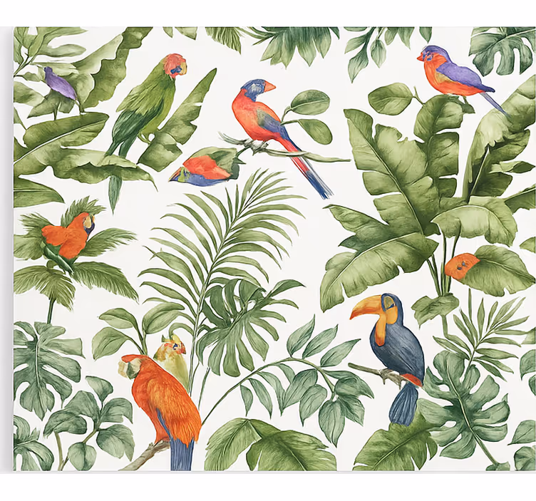 Persiana enrollable salón estampado de aves tropicales - TenVinilo