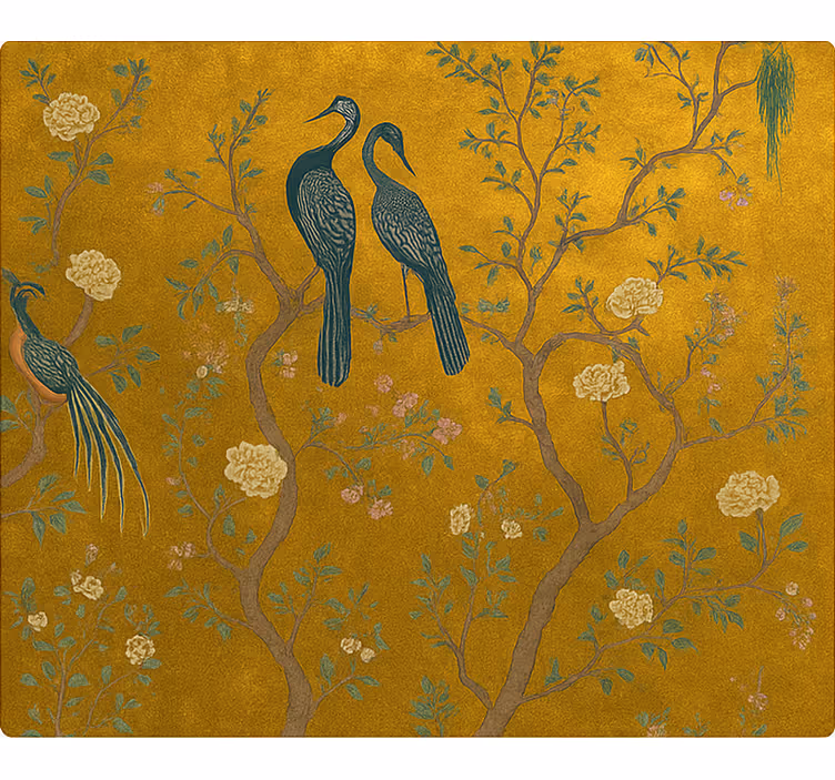 Persiana enrollable salón chinoiserie dorada adornada - TenVinilo