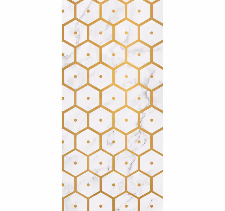 Persiana enrollable para baño patrón mármol dorado hexagonal - TenVinilo