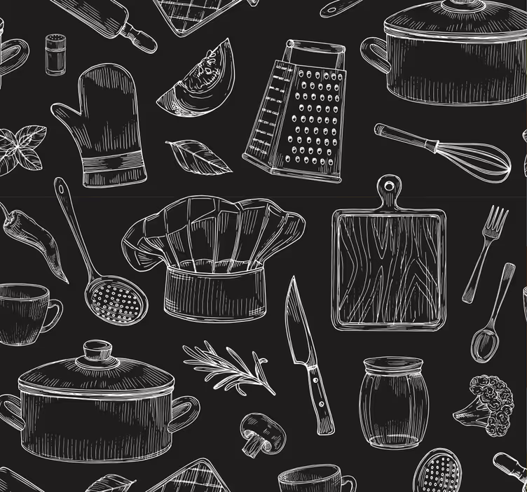 Persiana enrollable para cocina bocetos de utensilios - TenVinilo