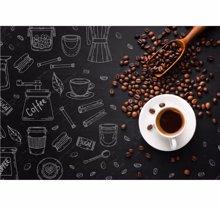 Persiana enrollable para cocina granos de café y garabatos - TenVinilo