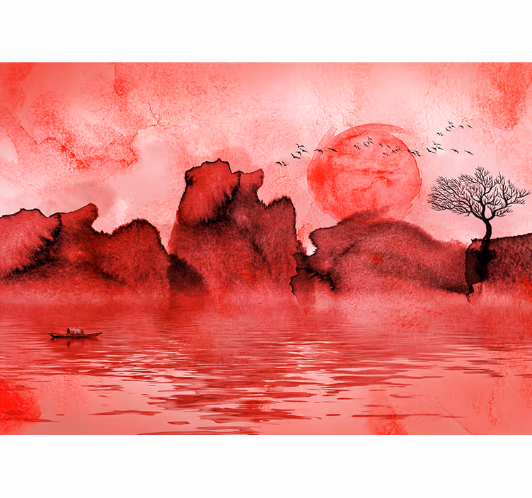 Persiana enrollable roja paisaje de tinta china - TenVinilo
