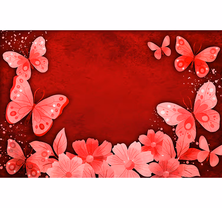 Persiana enrollable roja diseño de flores y mariposas - TenVinilo