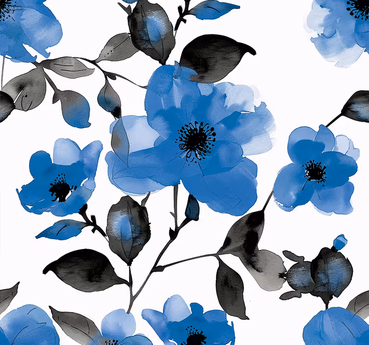 Persiana enrollable azul con estampado de amapolas - TenVinilo