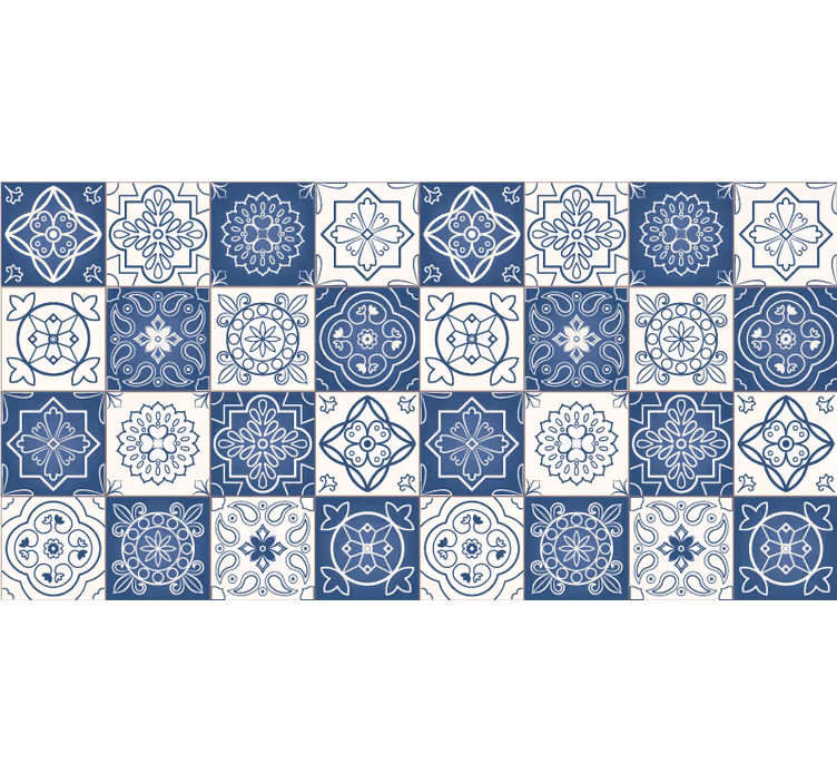 Persiana enrollable azul estampado de azulejos azules - TenVinilo