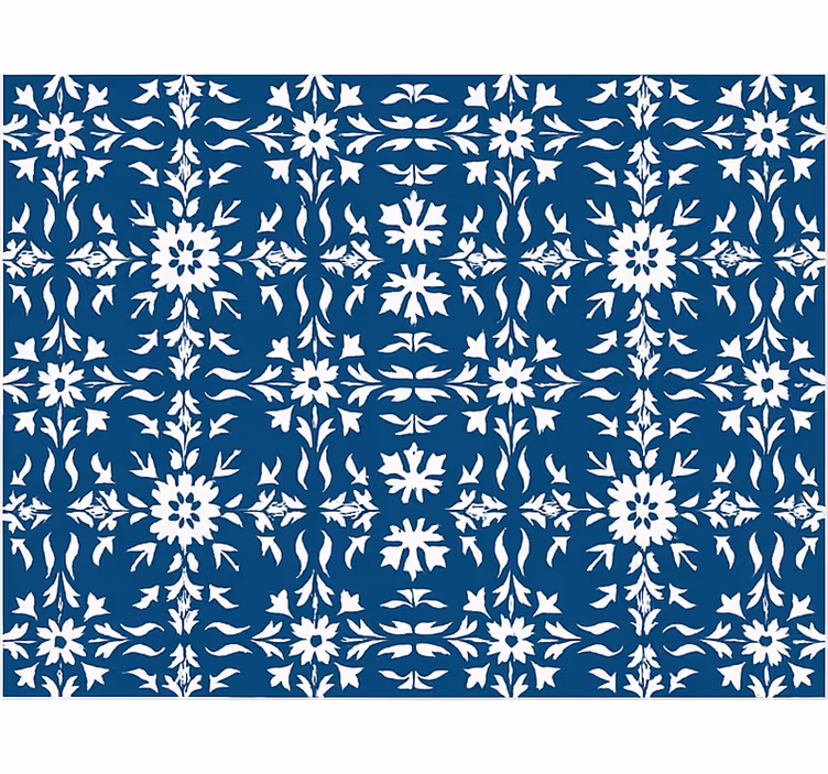 Persiana enrollable azul con patrón de azulejos blancos - TenVinilo