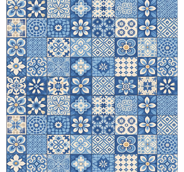 Persiana enrollable azul azulejos de mosaico circular - TenVinilo