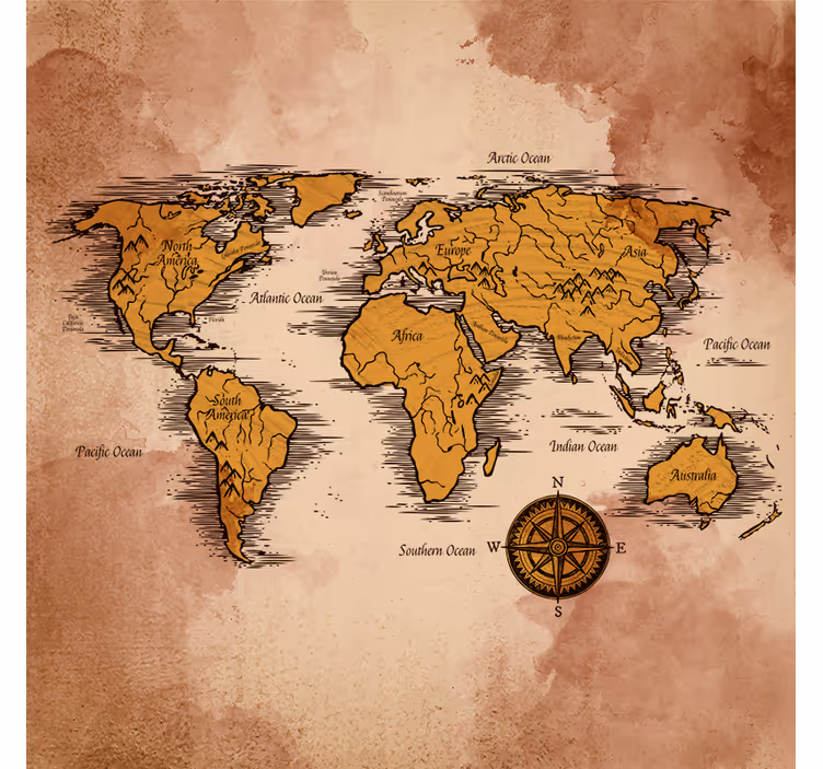 Persiana enrollable salón mapa mundi artístico con nombres - TenVinilo