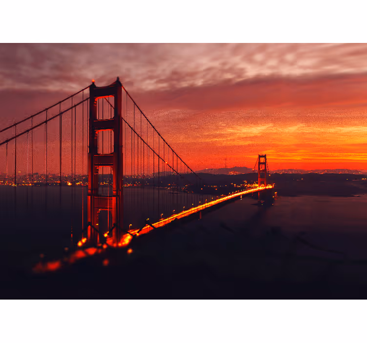 Persiana enrollable salón puente dorado con cielo rojo - TenVinilo