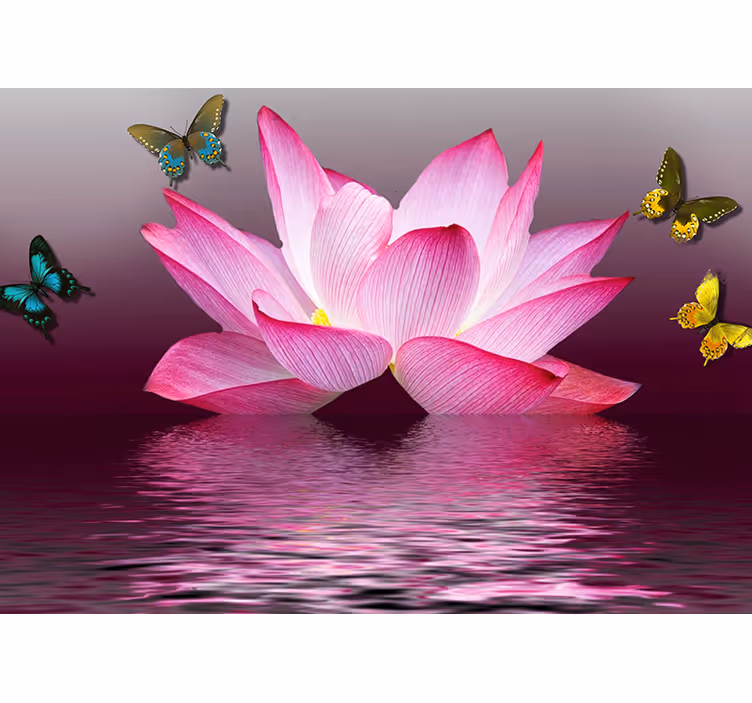 Persiana enrollable salón flor de loto rosa con mariposas - TenVinilo