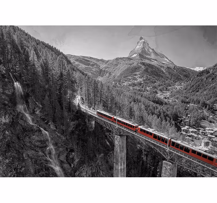 Persiana enrollable salón tren rojo en un puente - TenVinilo