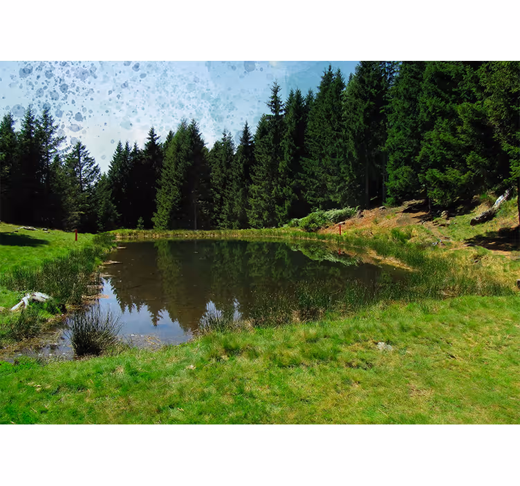 Persiana enrollable salón campo verde con árboles y lago - TenVinilo