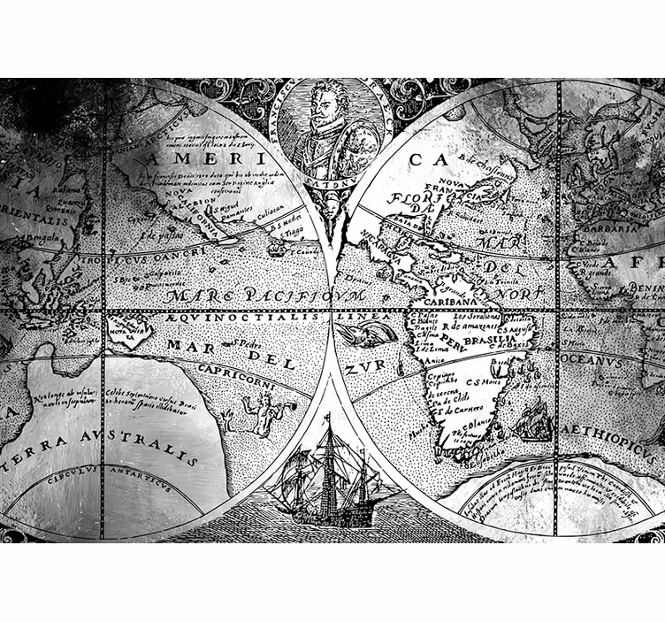 Persiana enrollable gris mapa mundial en blanco y negro - TenVinilo