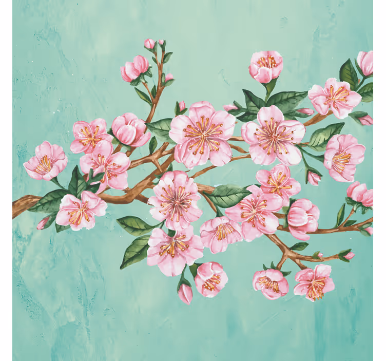 Persiana enrollable salón rama artística con flores rosas - TenVinilo