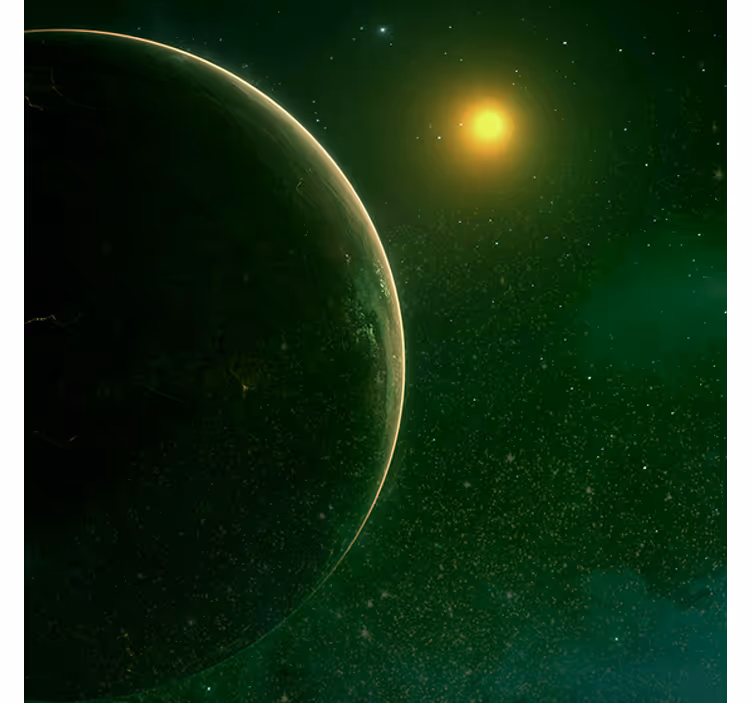 Persiana enrollable salón diseño espacial planeta verde - TenVinilo