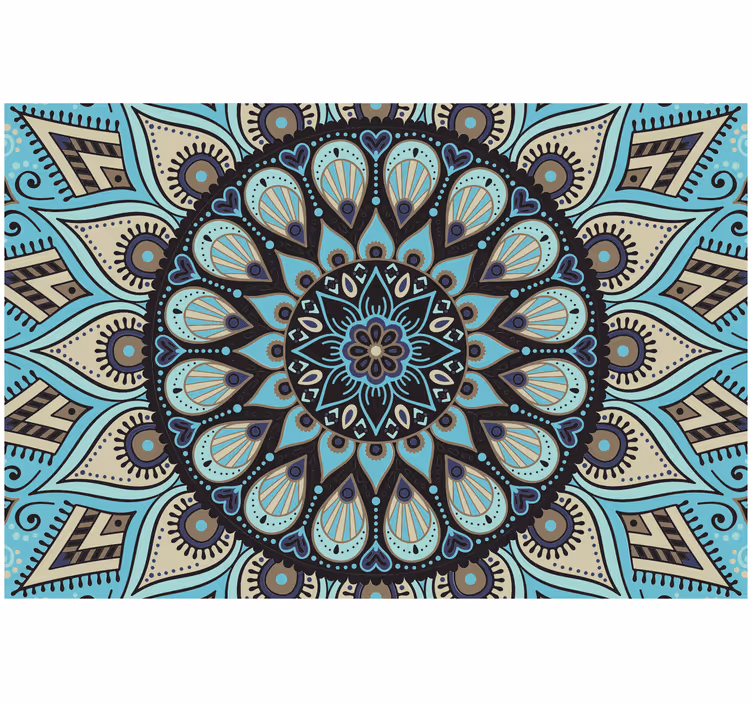 Persiana enrollable para cuarto mandala étnico negro y azul - TenVinilo