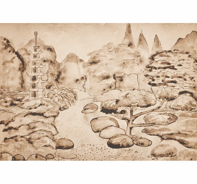 Persiana enrollable beige jardín japonés estilo japandi - TenVinilo