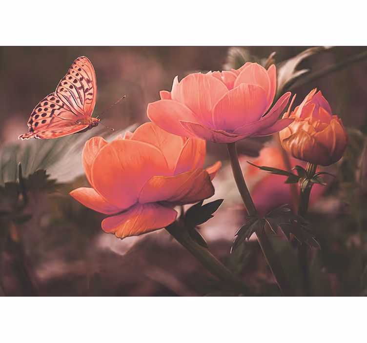 Persiana enrollable para cuarto mariposas rosas en flores - TenVinilo