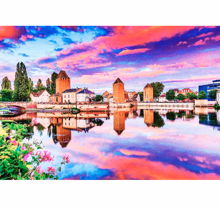 Persiana enrollable para cuarto cielo rosa reflejado en agua - TenVinilo