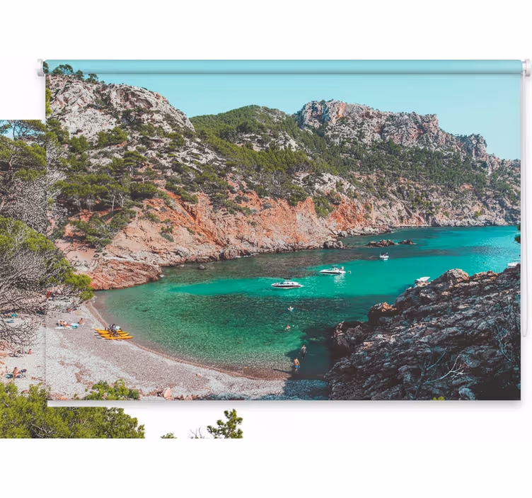 Persiana enrollable para cuarto playa hermosa con rocas - TenVinilo