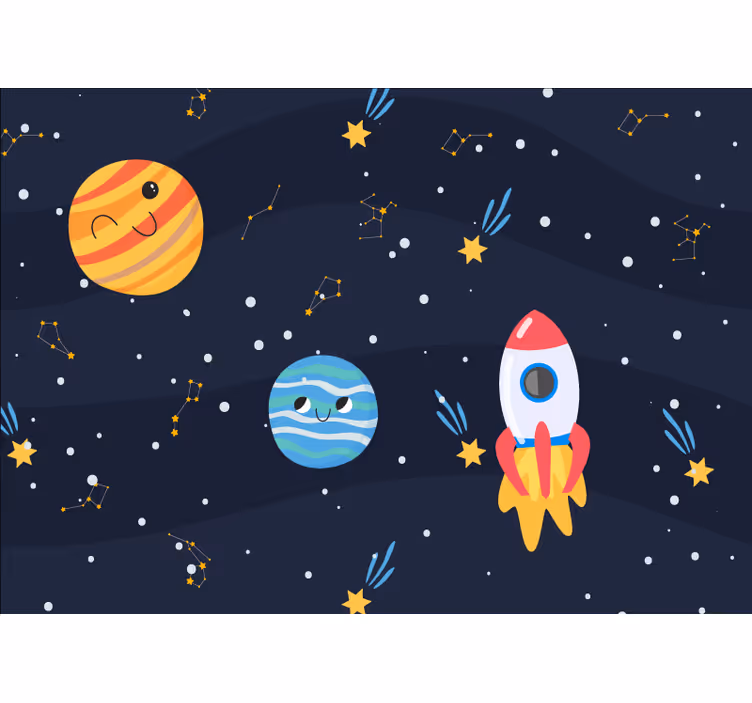 Persiana enrollable infantil galaxia con naves y planetas - TenVinilo