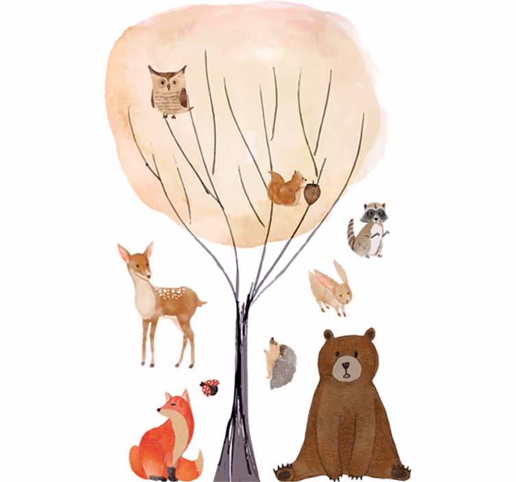Persiana enrollable infantil animales del bosque y árbol - TenVinilo