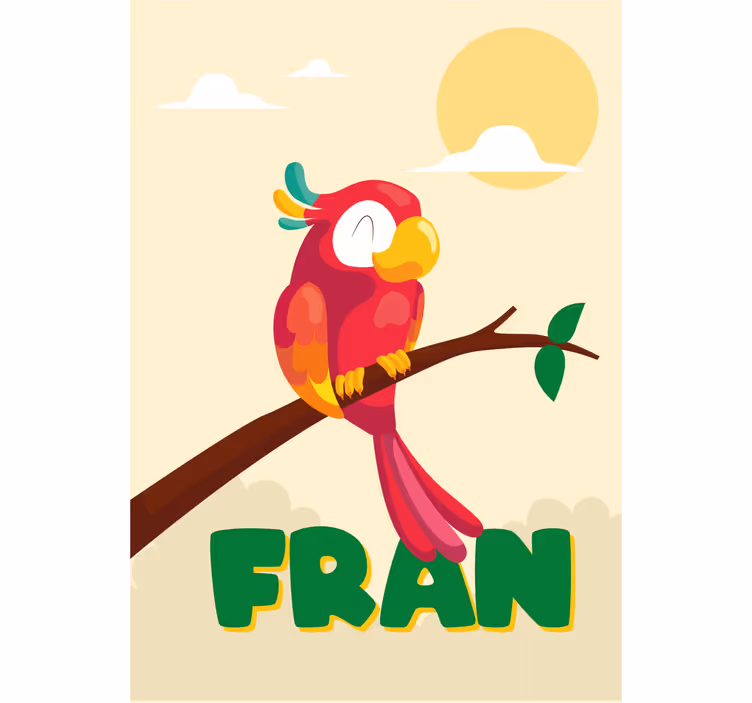 Persiana enrollable infantil loro rojo con nombre - TenVinilo