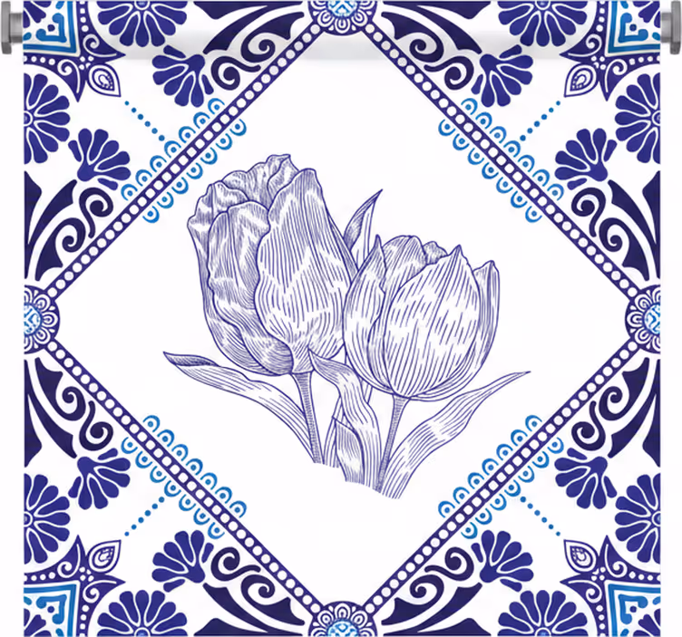Persiana enrollable para cocina tulipanes azules delft - TenVinilo