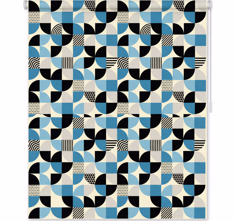 Persiana enrollable para cocina patrón bauhaus azul retro - TenVinilo