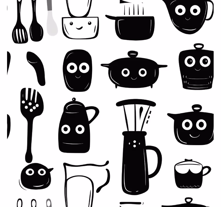 Persiana enrollable para cocina utensilios negros dibujados - TenVinilo