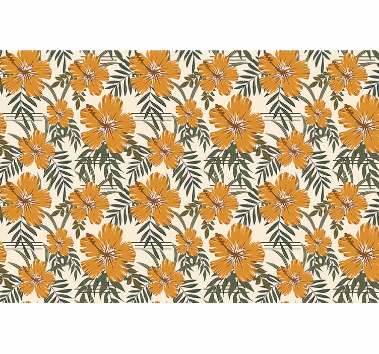 Persiana enrollable naranja flores tropicales amarillas - TenVinilo
