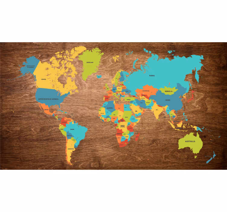 Persiana enrollable infantil mapa mundial tríptico de madera - TenVinilo