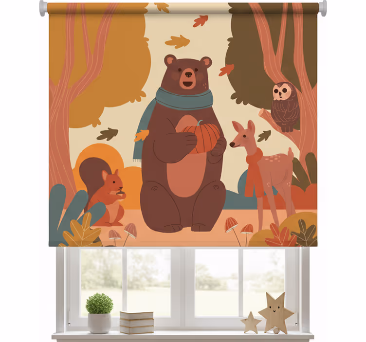 Persiana enrollable infantil animales felices en otoño - TenVinilo