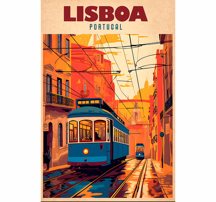 Persiana enrollable vintage ilustración tranvía lisboa - TenVinilo