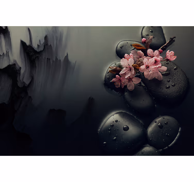 Persiana enrollable para baño flores y piedras zen - TenVinilo