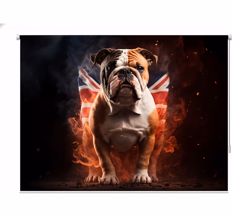 Persiana enrollable juvenil bulldog británico en llamas - TenVinilo