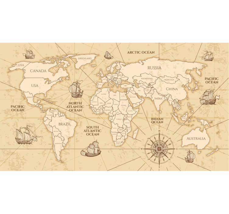 Persiana enrollable mapamundi mural de mapa retro sepia - TenVinilo
