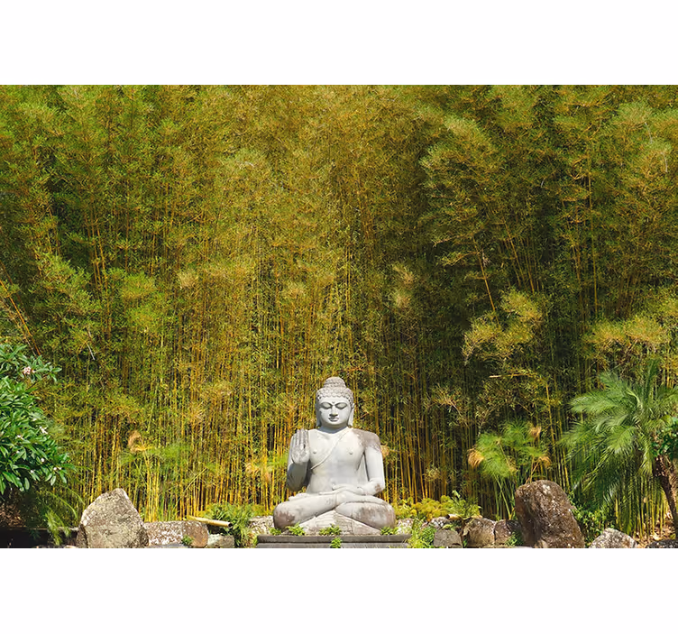 Persiana enrollable zen buda gris mirando la naturaleza - TenVinilo