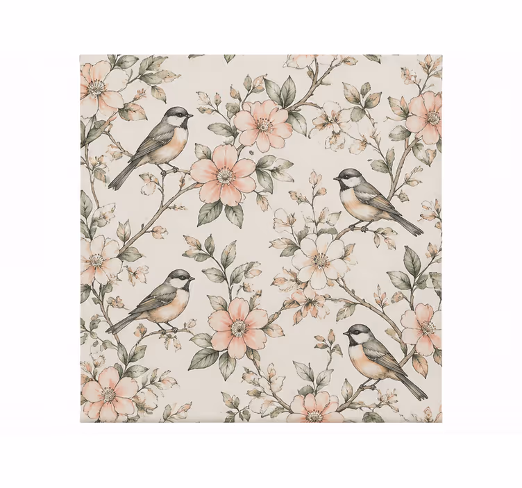 Persiana enrollable naranja patrón de aves y flores - TenVinilo