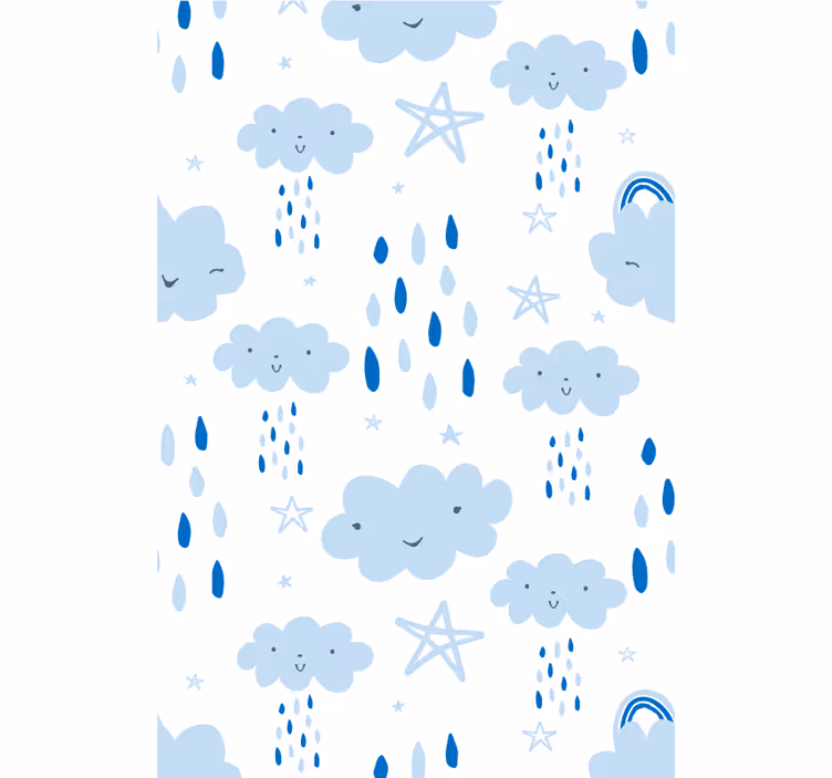 Estor nubes azules infantiles con lluvia - TenVinilo