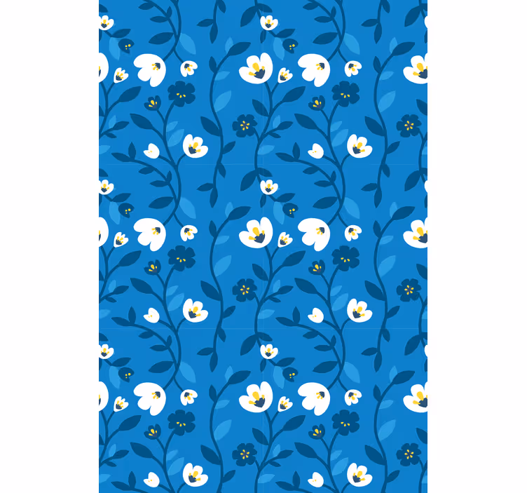 Estor floral Flores blancas con fondo azul - TenVinilo