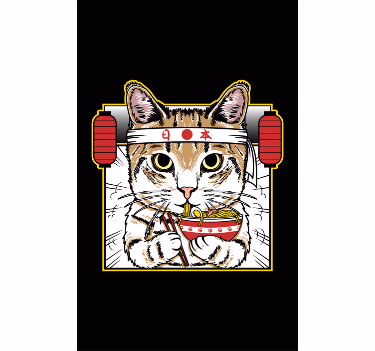 Persiana enrollable animales gato que come fideos - TenVinilo