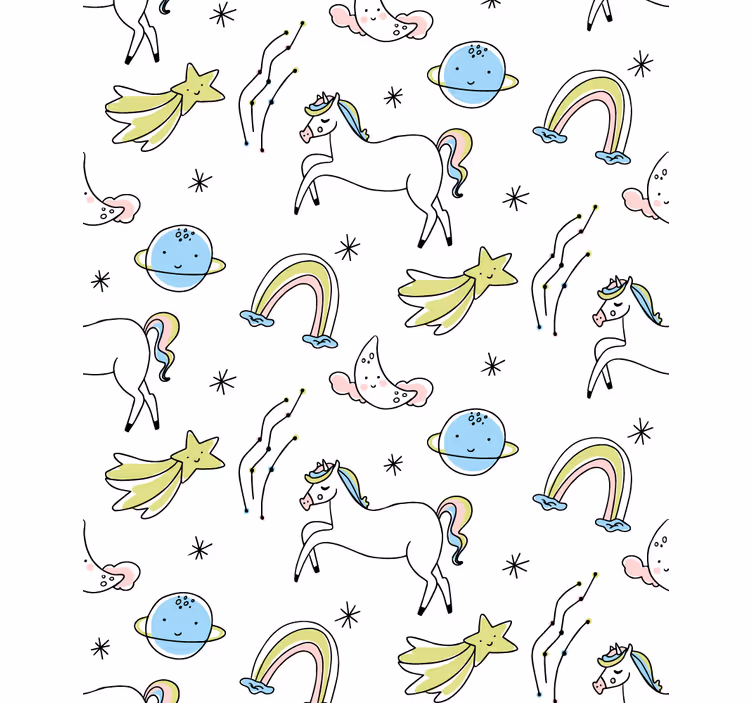 Persiana enrollable infantil unicornios blancos y estrellas - TenVinilo