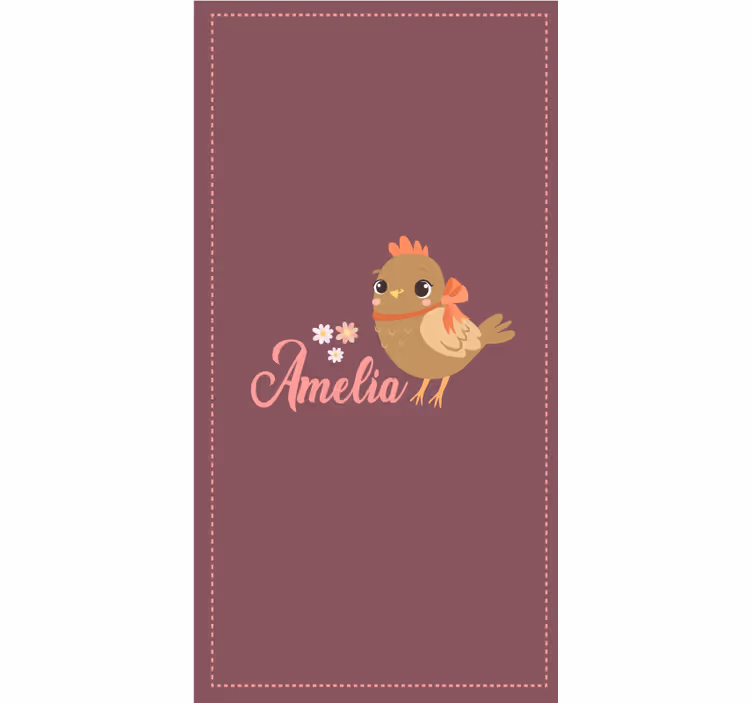 Persiana enrollable animales pollito con flores y nombre - TenVinilo