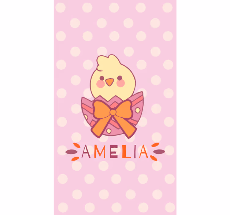 Persiana enrollable personalizable pollito con lazo y nombre - TenVinilo