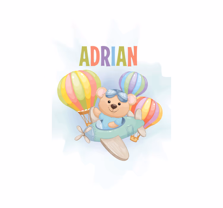 Persiana enrollable infantil oso en avión con nombre - TenVinilo