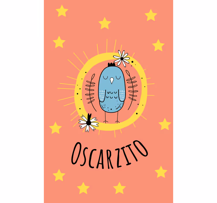 Persiana enrollable infantil pájaro azul con nombre - TenVinilo