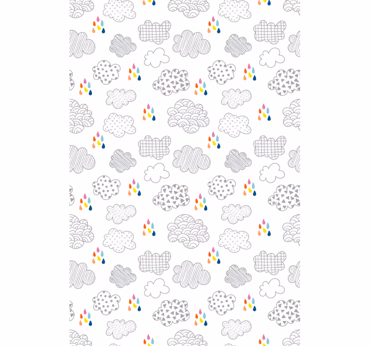Estor nubes Fondo blanco con gotas de lluvia de colores - TenVinilo