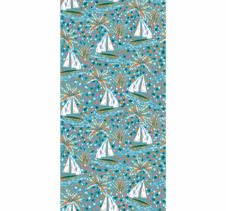 Persiana enrollable floral barcos de vela y palmeras - TenVinilo